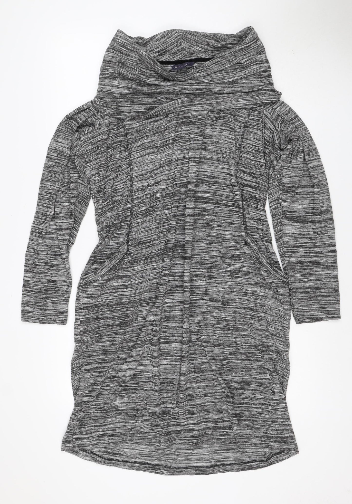 M&S Collection Women Grey UK 18 Shift Dress V-Neck Long Sleeve