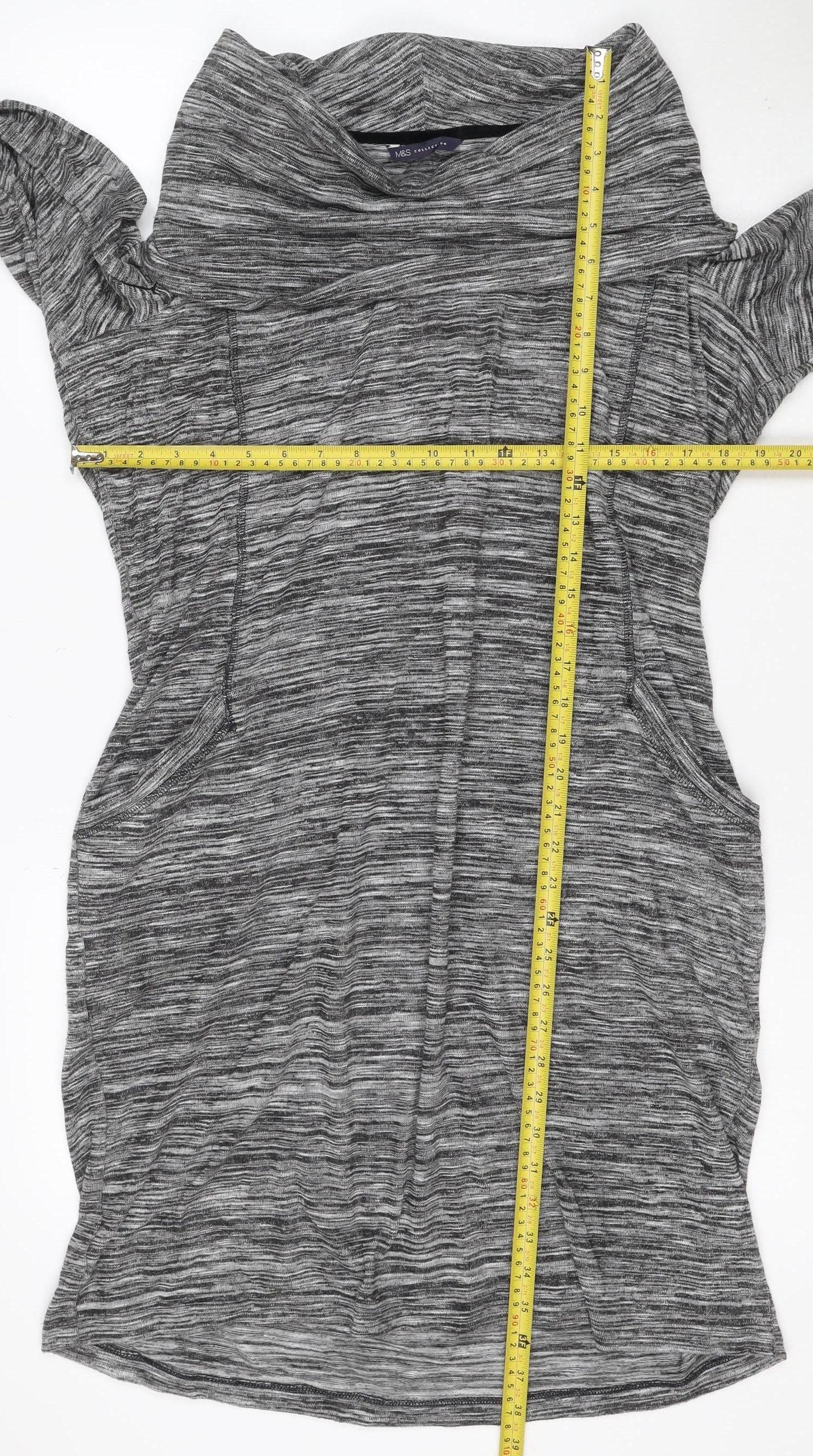 M&S Collection Women Grey UK 18 Shift Dress V-Neck Long Sleeve
