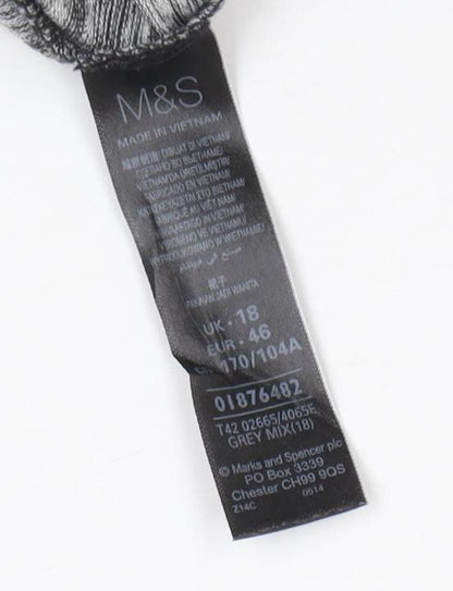 M&S Collection Women Grey UK 18 Shift Dress V-Neck Long Sleeve