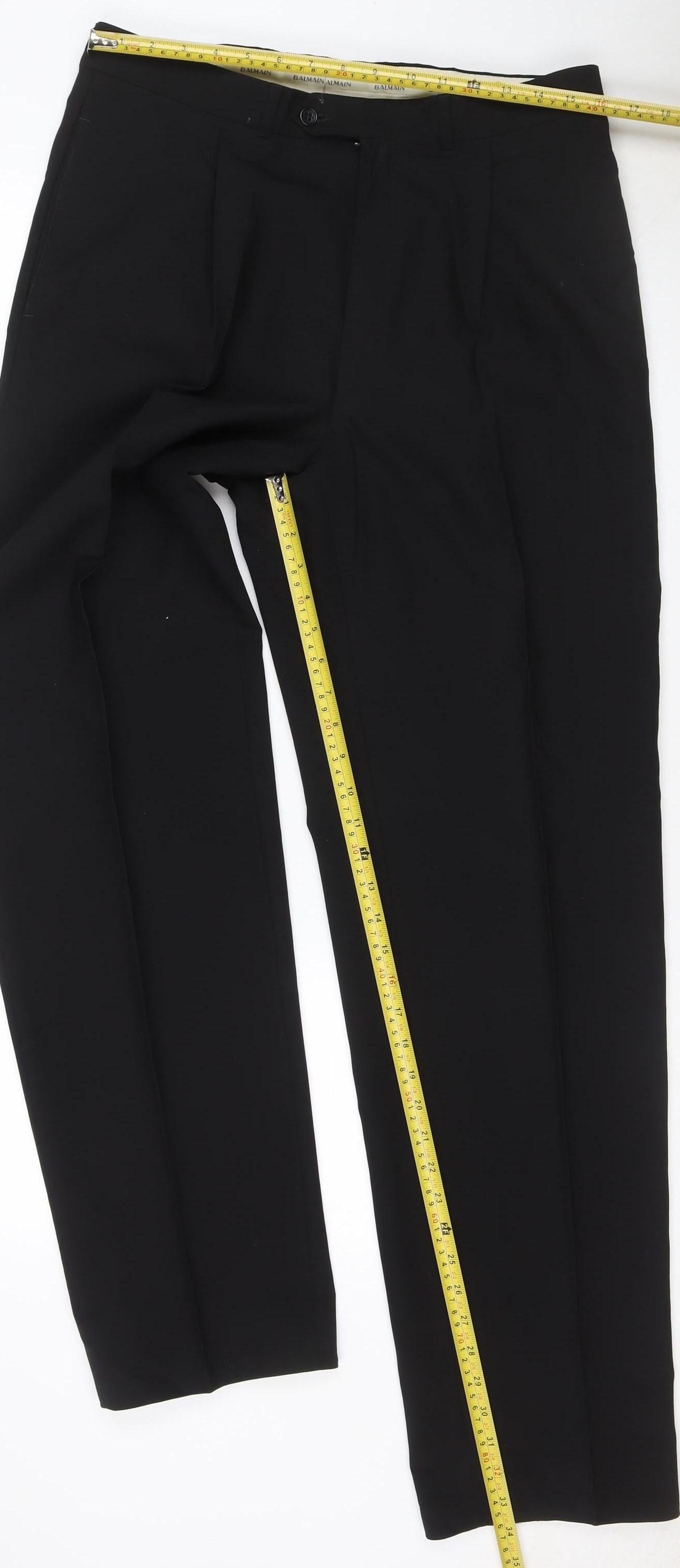 Balmain Men’s Black 34L Wool Straight Dress Trousers 34W 34L