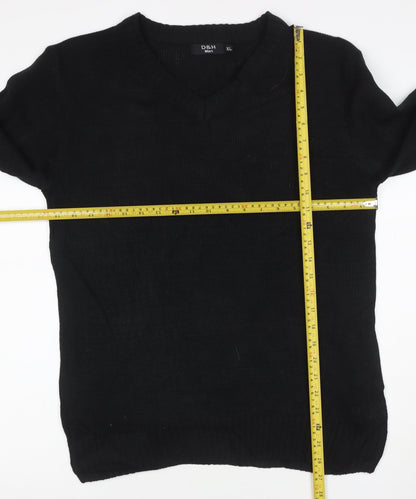 D&H Man Men’s Black XL V-Neck Acrylic Knit Pullover Jumper