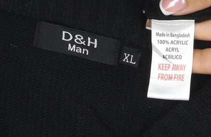 D&H Man Men’s Black XL V-Neck Acrylic Knit Pullover Jumper