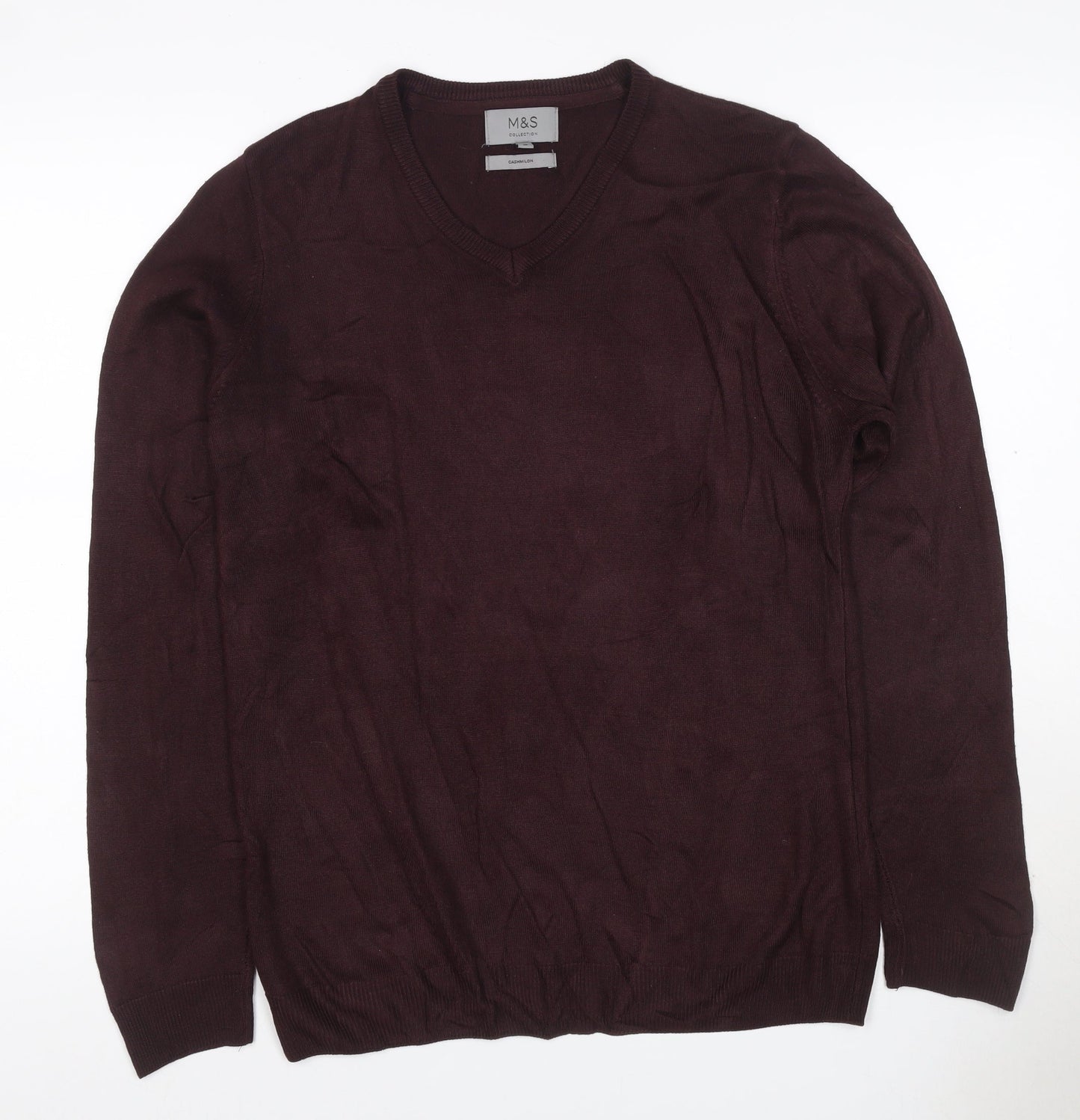 Marks and Spencer Mens Brown M V-Neck Cashmilon Acrylic Pullover Jumper