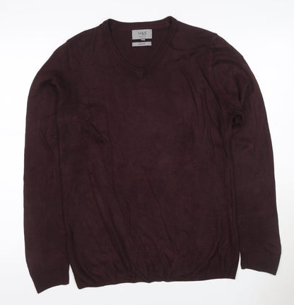 Marks and Spencer Mens Brown M V-Neck Cashmilon Acrylic Pullover Jumper