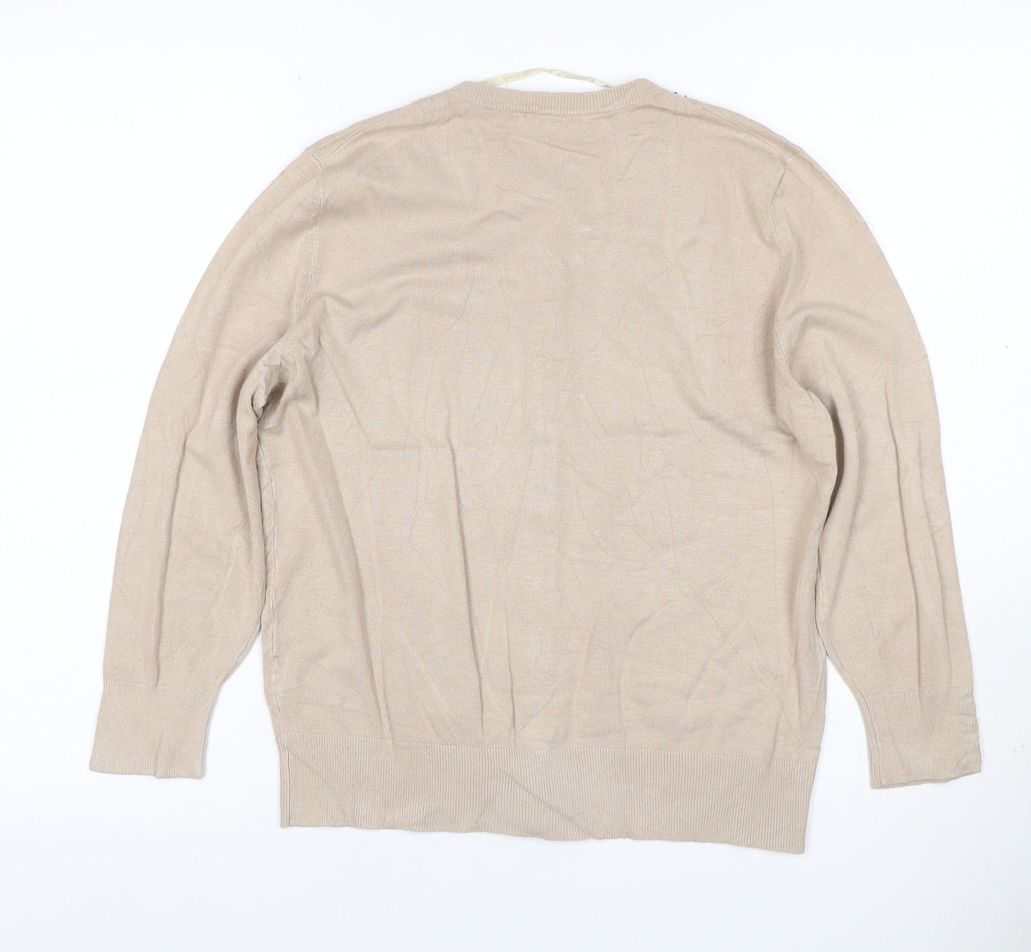 Cable & Gauge Women Beige M Beaded Jewel Neck Knit Cardigan