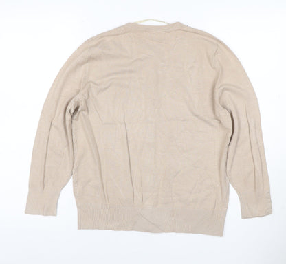 Cable & Gauge Women Beige M Beaded Jewel Neck Knit Cardigan