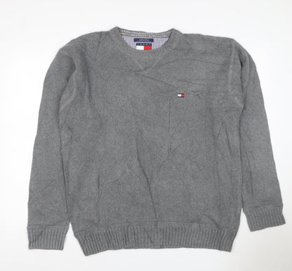 Tommy Hilfiger Men’s Grey Large Cotton Crew Neck Logo Pullover Jumper