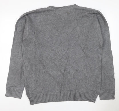 Tommy Hilfiger Men’s Grey Large Cotton Crew Neck Logo Pullover Jumper