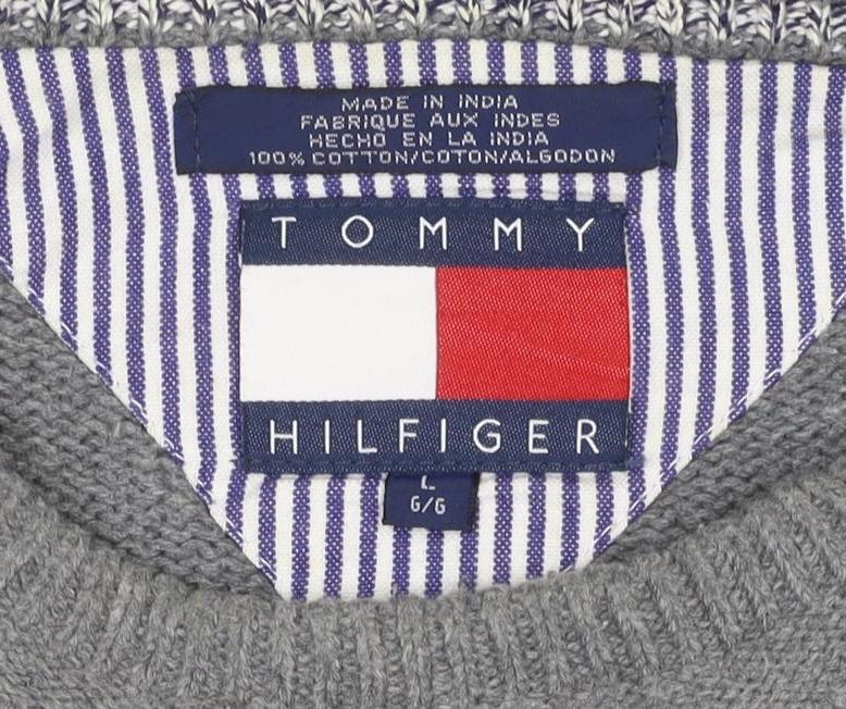 Tommy Hilfiger Men’s Grey Large Cotton Crew Neck Logo Pullover Jumper
