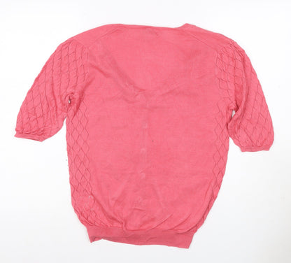 Lyle & Scott Women Pink M Cable Knit V-Neck Button Cardigan