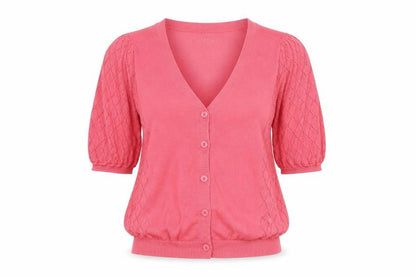 Lyle & Scott Women Pink M Cable Knit V-Neck Button Cardigan