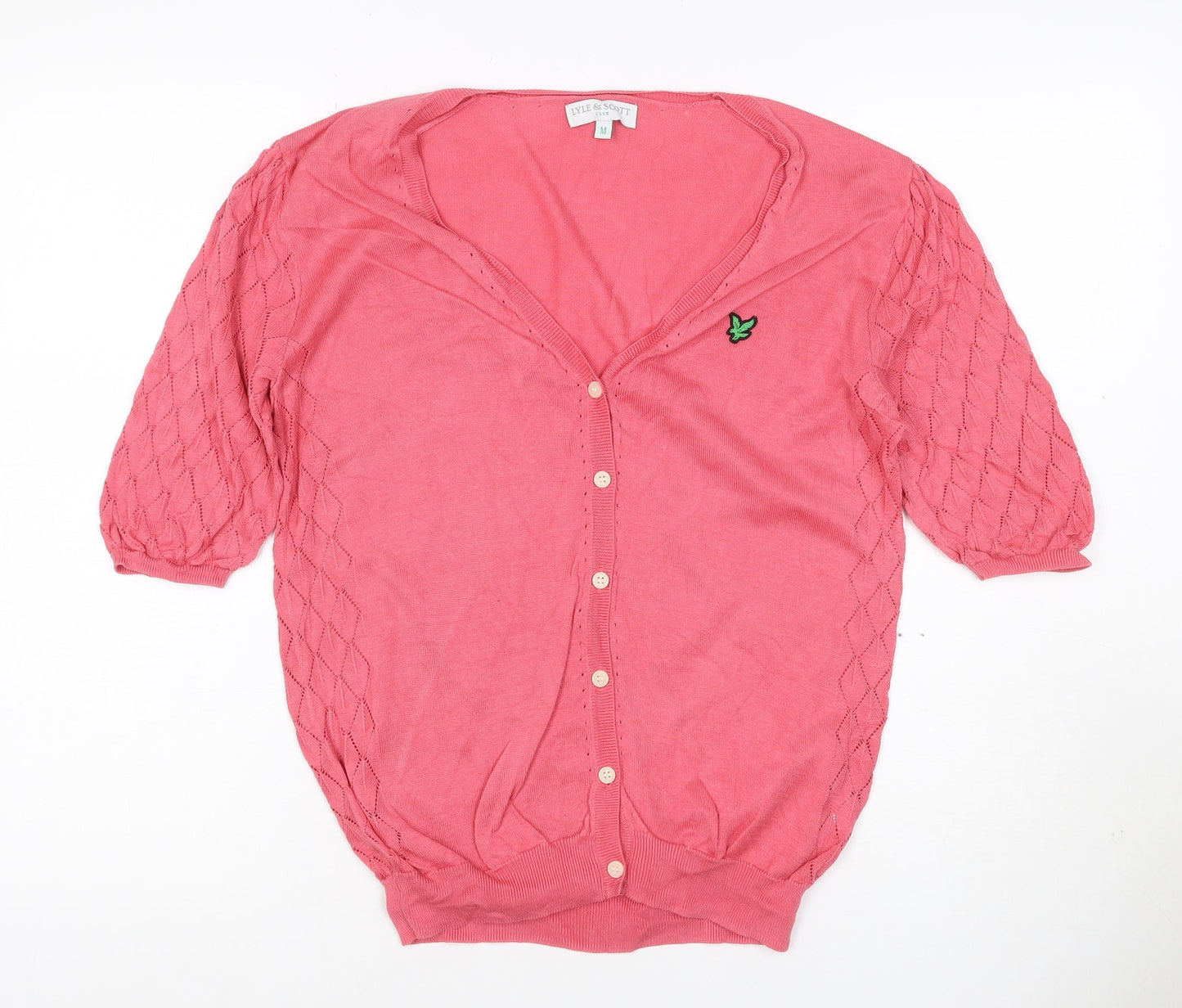 Lyle & Scott Women Pink M Cable Knit V-Neck Button Cardigan