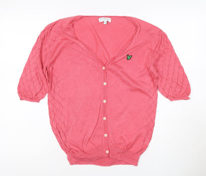 Lyle & Scott Women Pink M Cable Knit V-Neck Button Cardigan