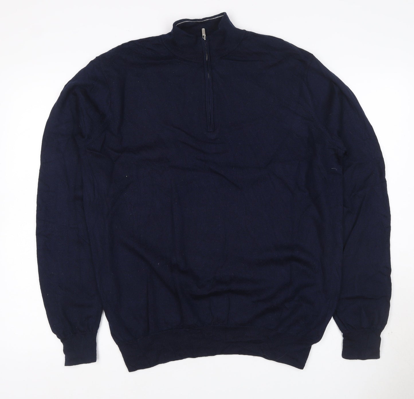 Peter Millar Men’s Blue L Merino Wool 1/4 Zip High Neck Jumper