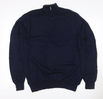Peter Millar Men’s Blue L Merino Wool 1/4 Zip High Neck Jumper