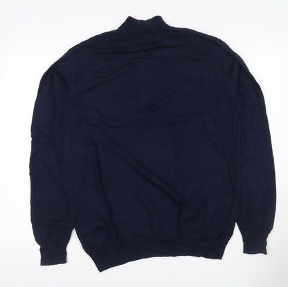Peter Millar Men’s Blue L Merino Wool 1/4 Zip High Neck Jumper