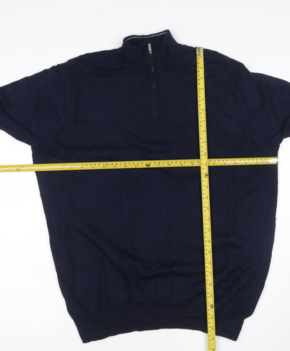 Peter Millar Men’s Blue L Merino Wool 1/4 Zip High Neck Jumper