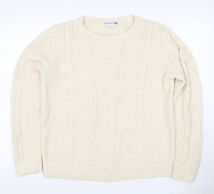 Ines de la Fressange Women Ivory L Cable-Knit Wool Crew Neck Jumper