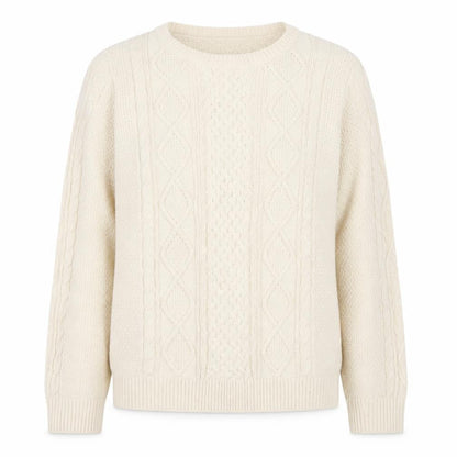Ines de la Fressange Women Ivory L Cable-Knit Wool Crew Neck Jumper