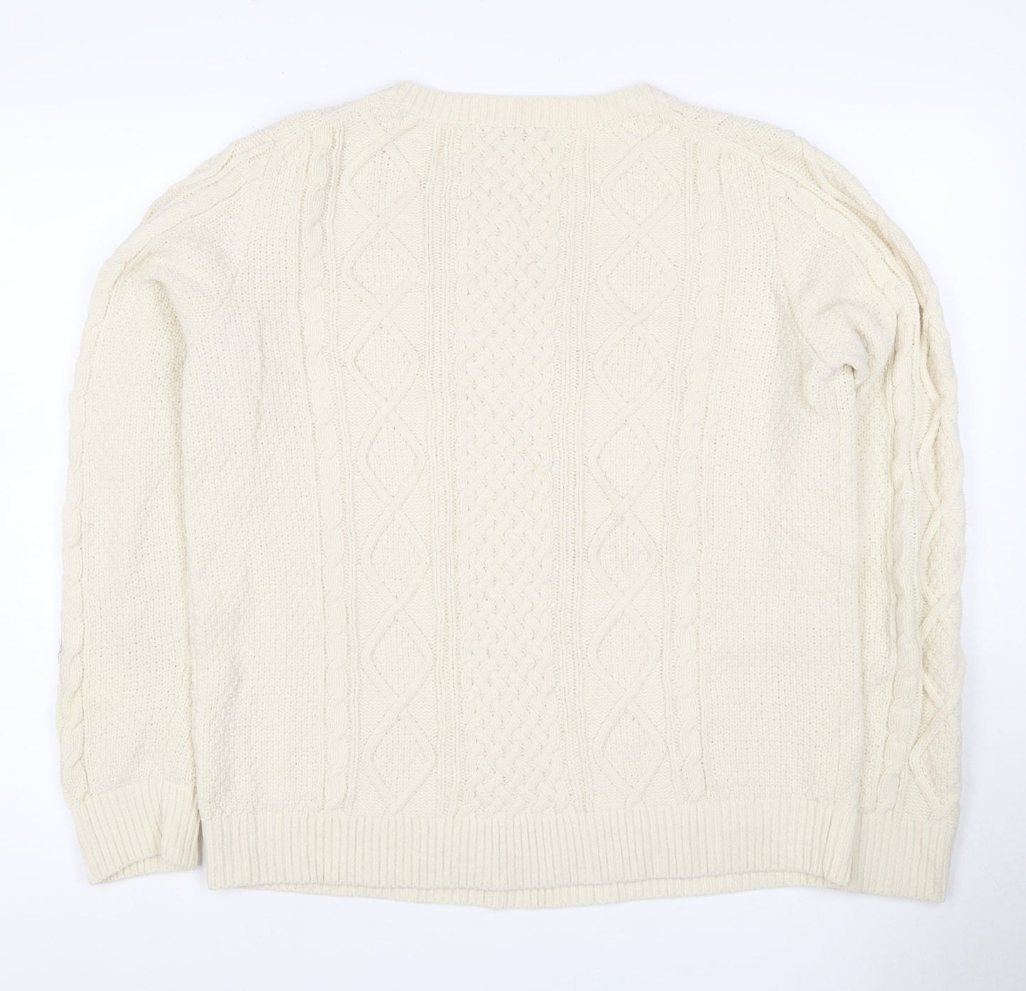 Ines de la Fressange Women Ivory L Cable-Knit Wool Crew Neck Jumper