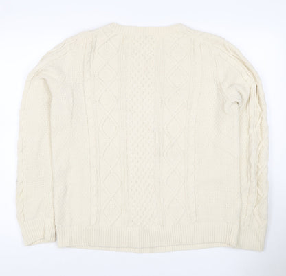 Ines de la Fressange Women Ivory L Cable-Knit Wool Crew Neck Jumper