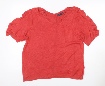Marks and Spencer Women Red UK 14 Ruffle Short Sleeve Button Cardigan