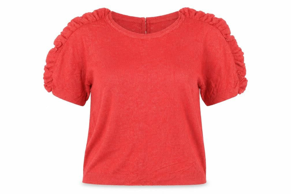 Marks & Spencer Women Red UK 14 Ruffle Short Sleeve Button Cardigan