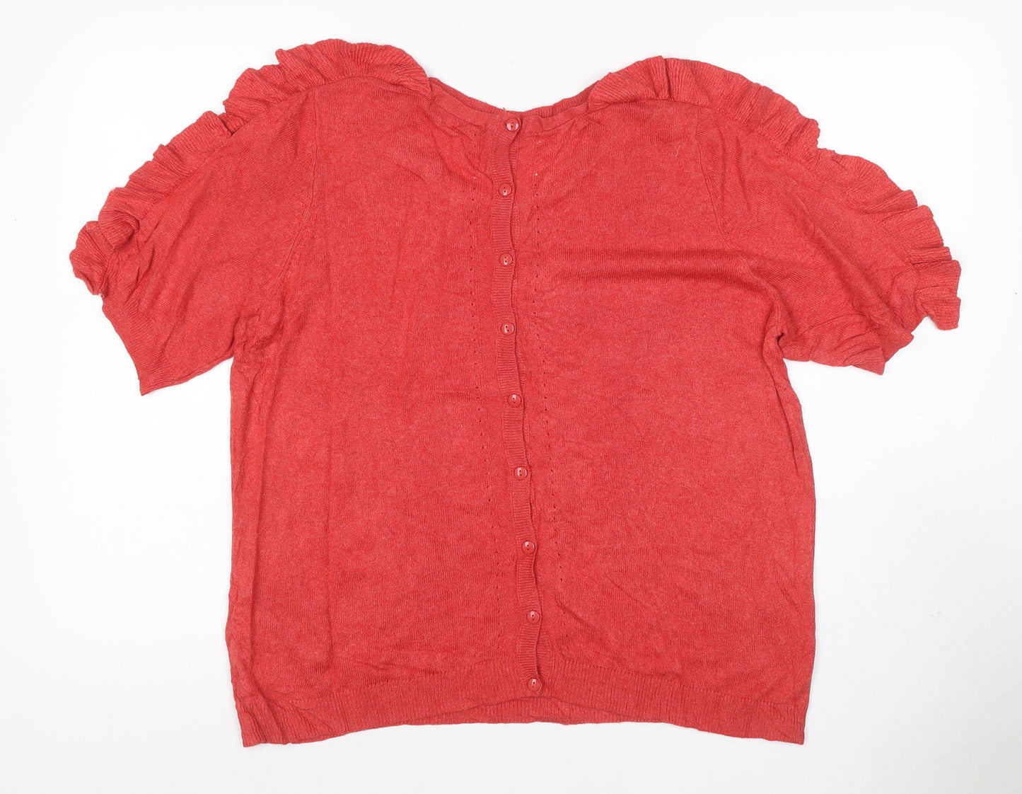 Marks and Spencer Women Red UK 14 Ruffle Short Sleeve Button Cardigan