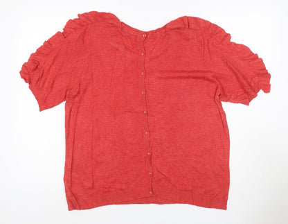 Marks and Spencer Women Red UK 14 Ruffle Short Sleeve Button Cardigan