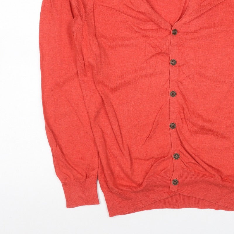 Genuine Classics Women Orange L V-Neck Button Knit Cardigan