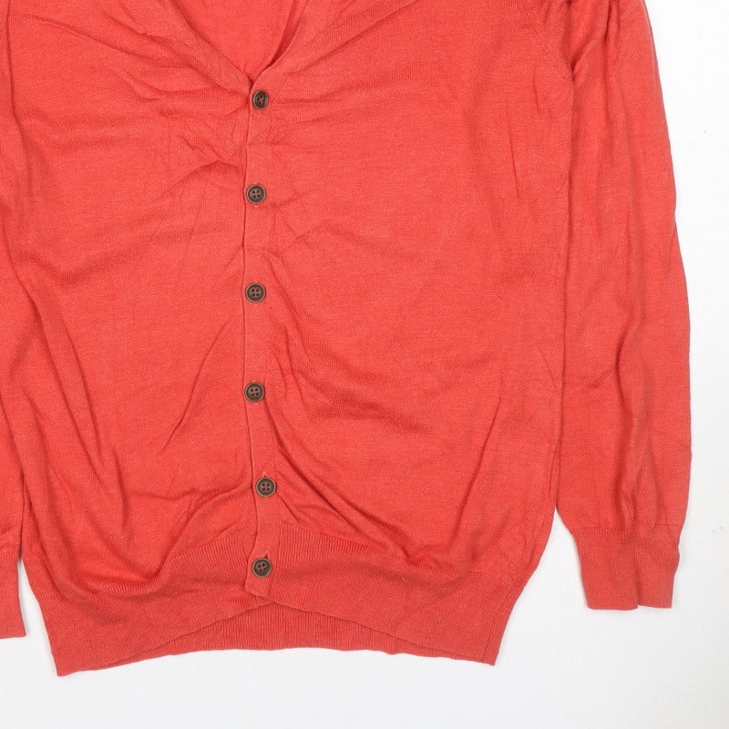Genuine Classics Women Orange L V-Neck Button Knit Cardigan