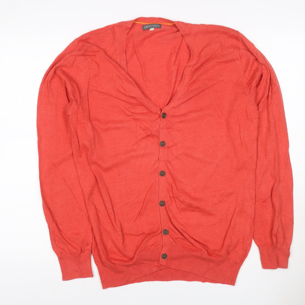 Genuine Classics Women Orange L V-Neck Button Knit Cardigan