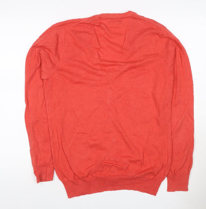 Genuine Classics Women Orange L V-Neck Button Knit Cardigan