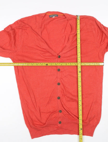 Genuine Classics Women Orange L V-Neck Button Knit Cardigan