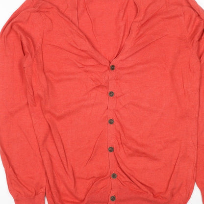 Genuine Classics Women Orange L V-Neck Button Knit Cardigan