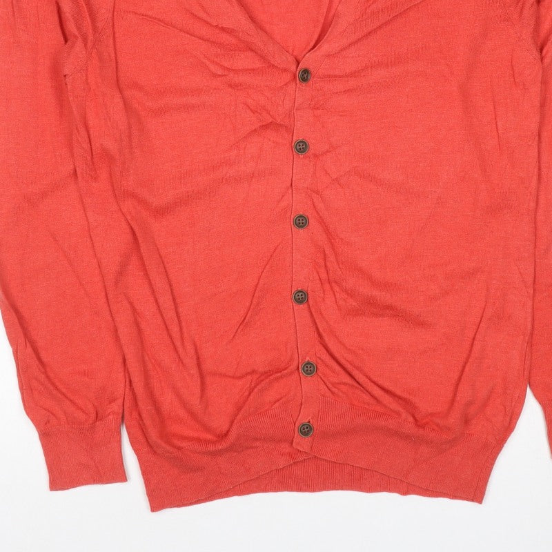 Genuine Classics Women Orange L V-Neck Button Knit Cardigan
