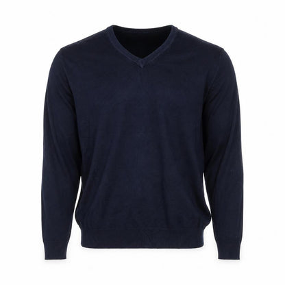 Marks & Spencer Men Blue XL Cotton V-Neck Pullover Jumper