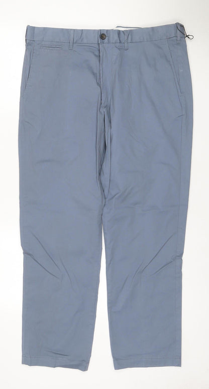 M&S Men’s Blue 34 Straight Lightweight Polyester Cotton Trousers