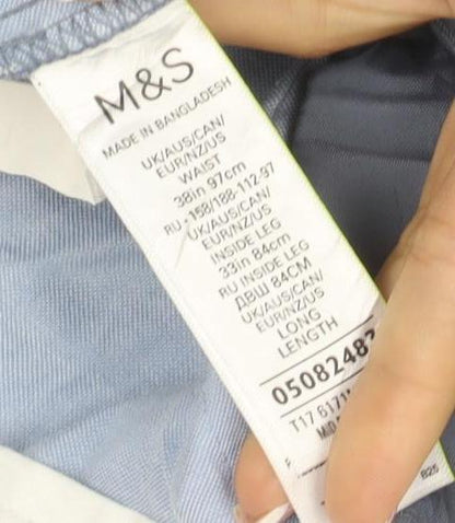 M&S Men’s Blue 34 Straight Lightweight Polyester Cotton Trousers