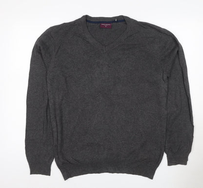 Brook Taverner Men's Grey M V-Neck Cotton Blend Knit Pullover Jumper