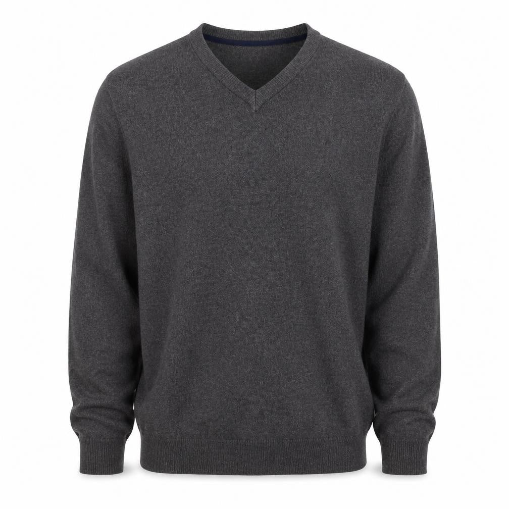 Brook Taverner Men's Grey M V-Neck Cotton Blend Knit Pullover Jumper