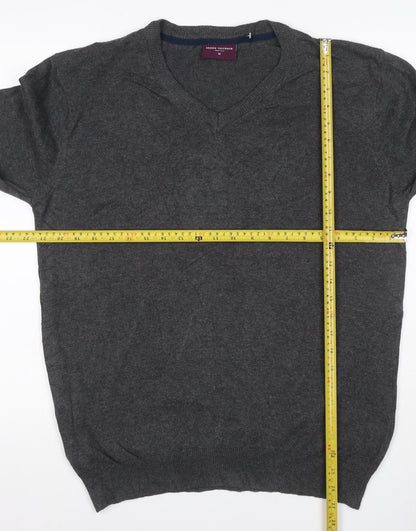Brook Taverner Men's Grey M V-Neck Cotton Blend Knit Pullover Jumper