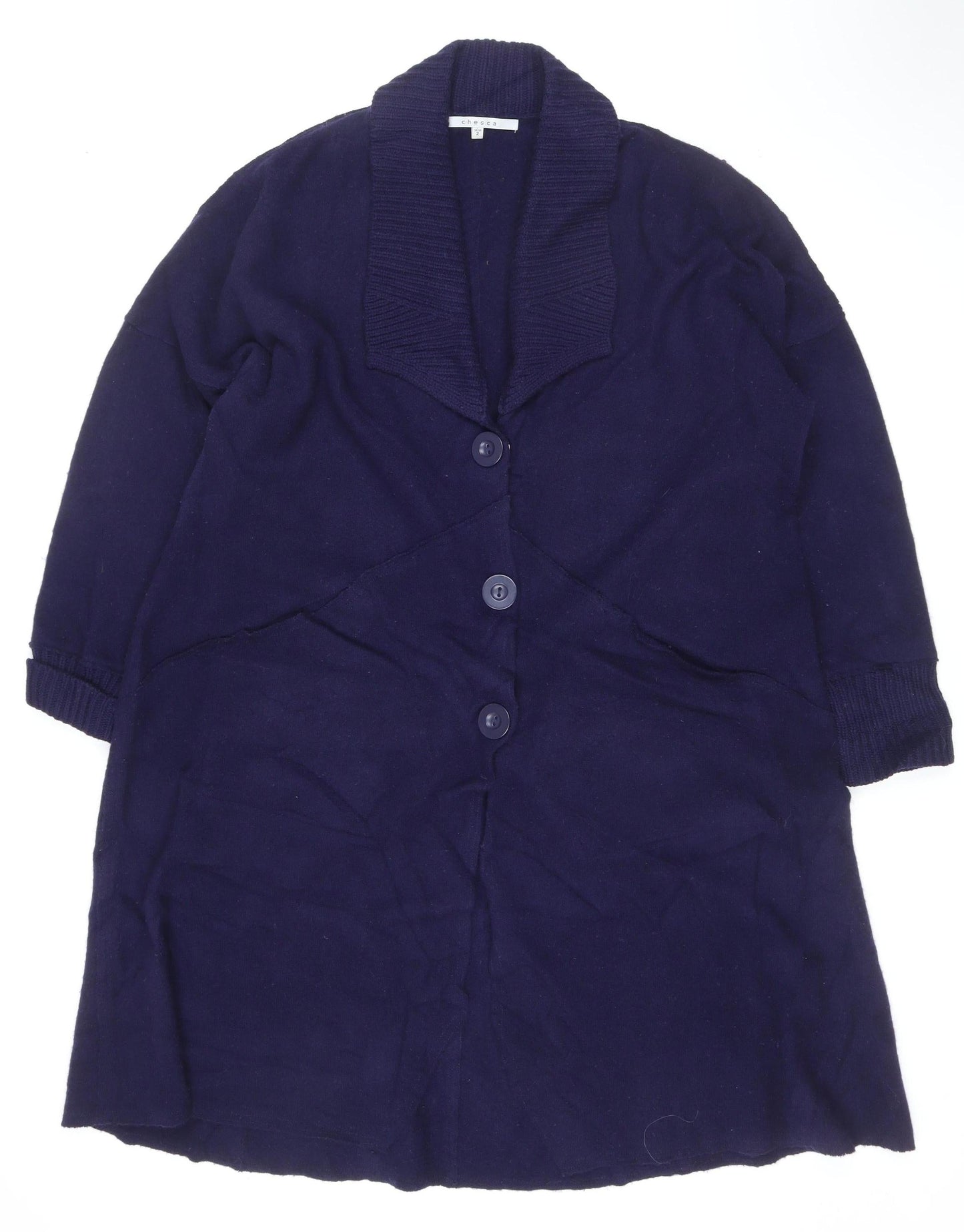 Chesca Women’s Navy Blue Lambswool V-Neck Button Cardigan Size 2