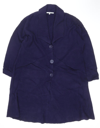 Chesca Women’s Navy Blue Lambswool V-Neck Button Cardigan Size 2