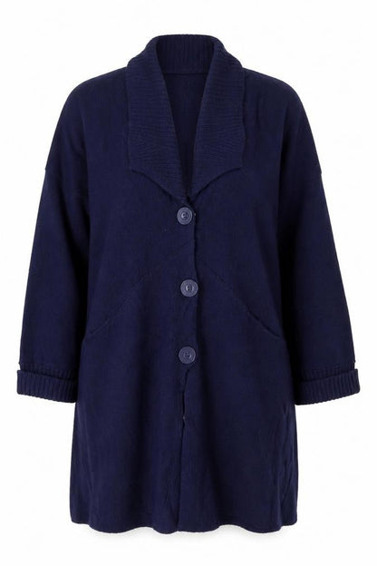 Chesca Women’s Navy Blue Lambswool V-Neck Button Cardigan Size 2