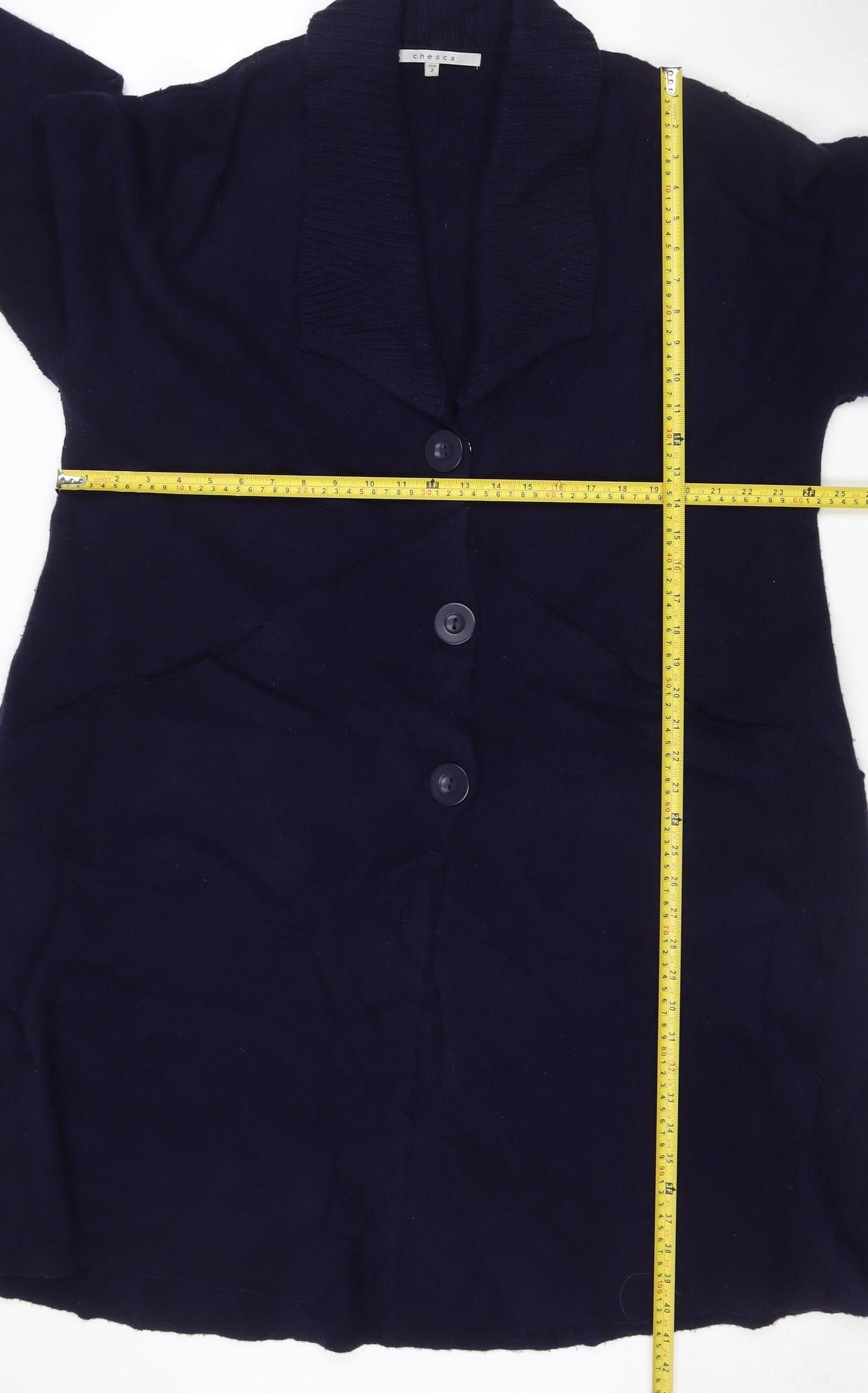Chesca Women’s Navy Blue Lambswool V-Neck Button Cardigan Size 2