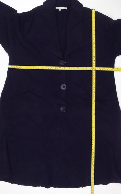 Chesca Women’s Navy Blue Lambswool V-Neck Button Cardigan Size 2