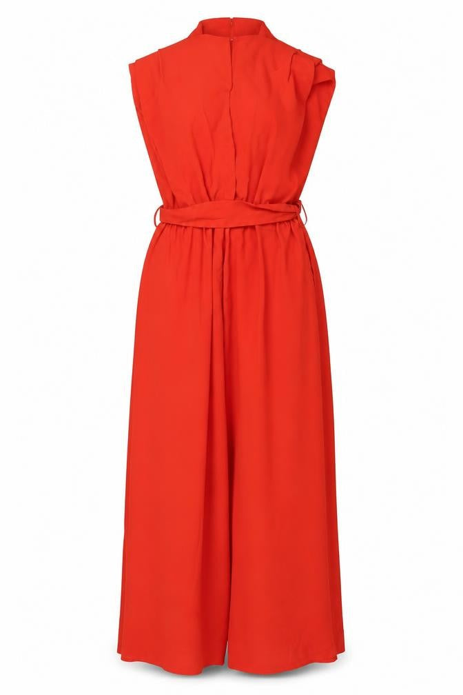 Next Women Red UK 14 Wide-Leg Belted Ruffle V-Neck Jumpsuit