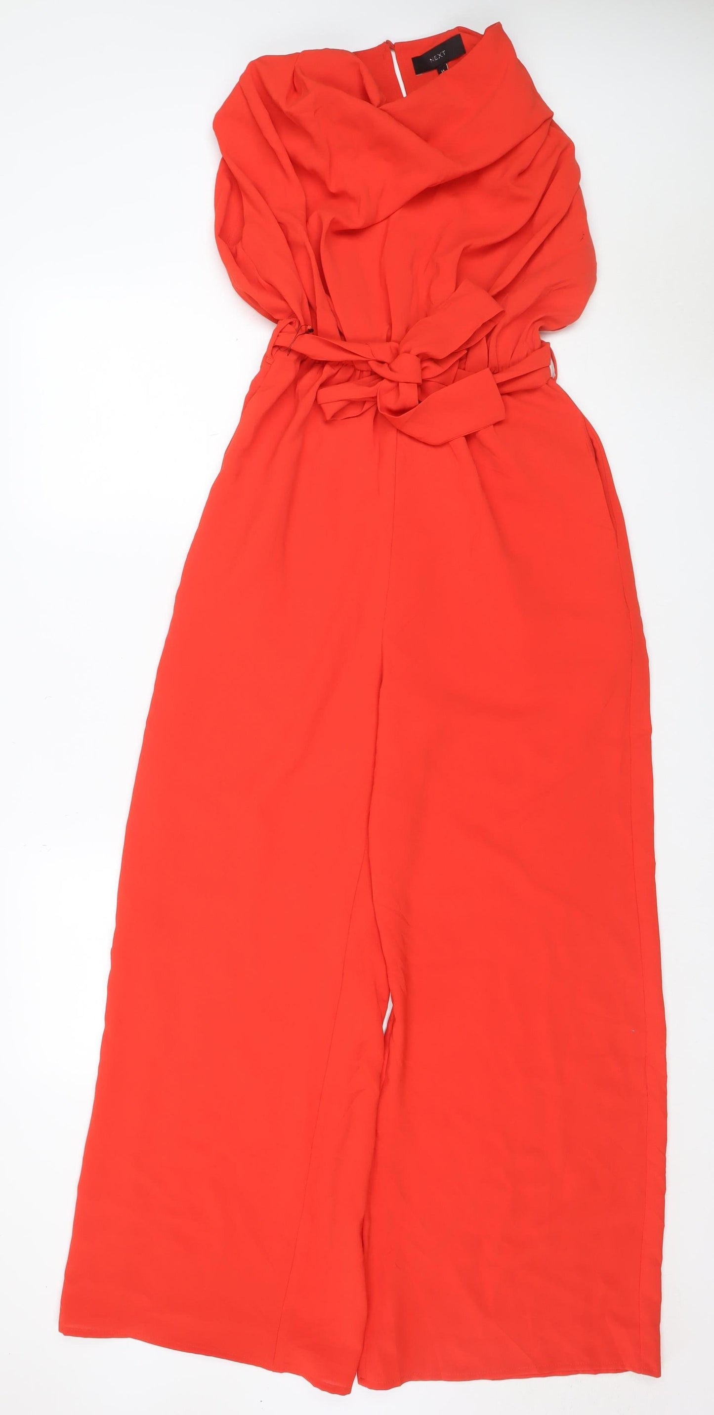 Next Women Red UK 14 Wide-Leg Belted Ruffle V-Neck Jumpsuit