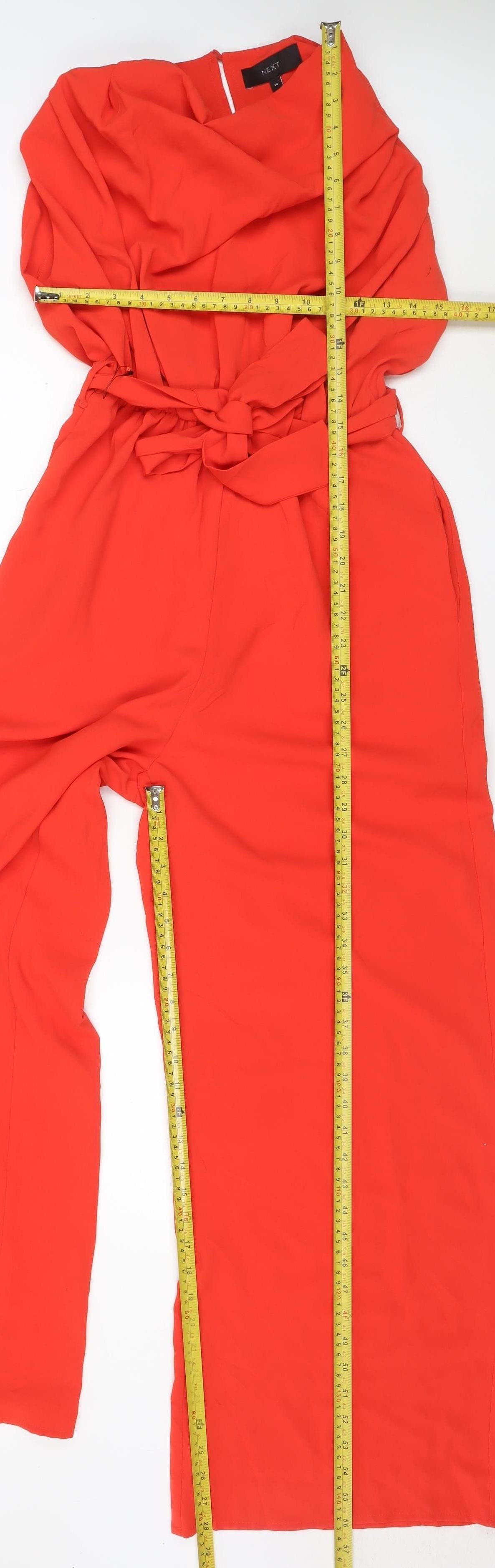 Next Women Red UK 14 Wide-Leg Belted Ruffle V-Neck Jumpsuit